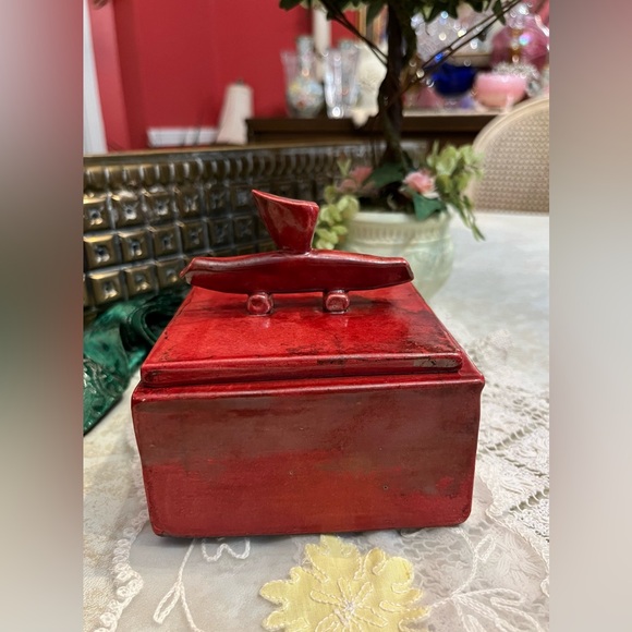 Japanese Red Raku-Fired Treasure Ceramic Treasure/Keepsake Box w Lid - DerRig - Picture 4 of 12